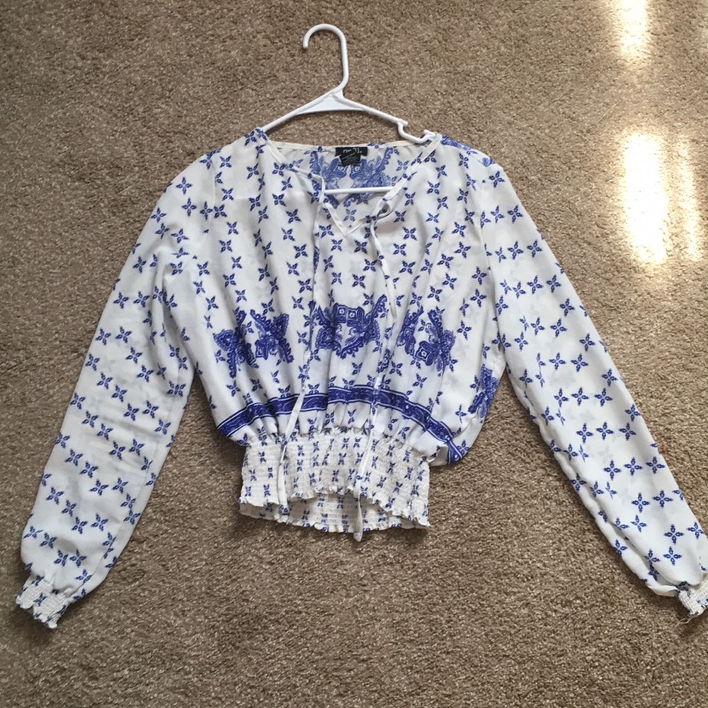 Royal Blue and White Chiffon Top